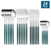 24pcs/Set Stainless Steel Cutlery; Portuguese Cutlery Spoon; Western Cutlery Set - Silver + Green