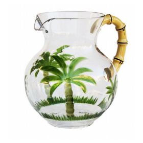 Leading Ware 3 Quarts Water Pitcher with Lid, Palm Tree Design Unbreakable Plastic Pitcher, Drink Pitcher, Juice Pitcher with Spout BPA Free - as Pic