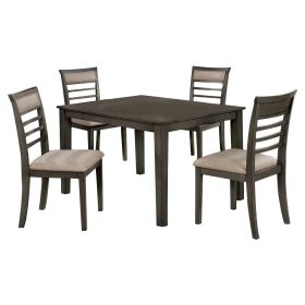 5 Pc Dining Table Set Weathered Gray Dining Chairs & Table Solid wood Beige Padded Fabric Cushions Slat Back Chair Dining Room Furniture - as Pic