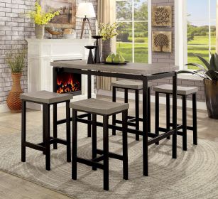 5 Pc Counter Height Table Set Two Tone Design Black Gray Dining Chairs Sturdy Metal Construction PVC Plastic Top Dining Room Furniture - as Pic