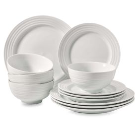 Better Homes & Gardens - Anniston White Round Porcelain 12-Piece Dinnerware Set - Better Homes & Gardens