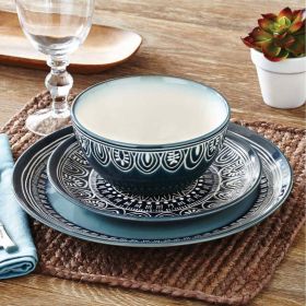 Better Homes & Gardens Teal Medallion 12-Piece Stoneware Dinnerware Set - Better Homes & Gardens