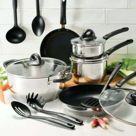 Everyday 14 Pc Stainless Steel Tri-Ply Base Cookware Set - Silver