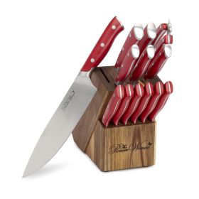 Pioneer Signature 14-Piece Stainless Steel Knife Block Set, Red - red