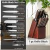 15 Pieces Stainless Steel Knife Block Set with Ergonomic Handle - Silver, brown