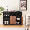 Industrial Sideboard Cabinet with Removable Wine Rack and Glass Holder - Black, Brown