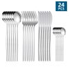 24pcs/Set Stainless Steel Cutlery; Portuguese Cutlery Spoon; Western Cutlery Set - Silver + Powder