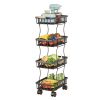 4 Tier Fruit Vegetable Basket for Kitchen, Storage Cart, Vegetable Basket Bins, Wire Storage Organizer Utility Cart with Wheels, Medium, Black - black