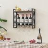 Industrial Wall Mounted Wine Rack with 3 Stem Glass Holders - Rustic Brown