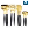 24pcs/Set Stainless Steel Cutlery; Portuguese Cutlery Spoon; Western Cutlery Set - Gold + Black