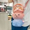 1pc Bear Cute Water Cup, Summer Plastic Cup, Portable Straw Cup, Large-capacity Water Bottle With Strap - Blue - 800ml