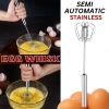 Semi-Automatic Egg Whisk Hand Push Egg Beater Stainless Steel Blender Mixer Whis - Silver